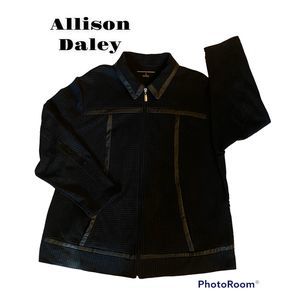 Allison Daley SZ 2X Woman’s Black/Gray Zip-Up Jacket With Leather Trim